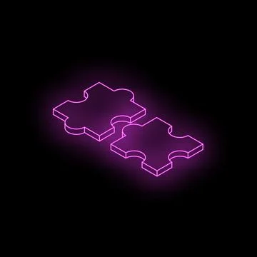 Two puzzle pieces connecting with neon purple light on black background イラスト素材