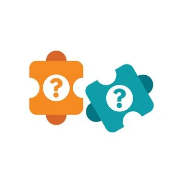 Two puzzle pieces connecting with question marks symbolizing problem solving 스톡 일러스트