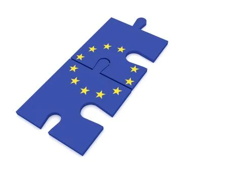 Two Puzzle Pieces With EU Flag, 3d illustration isolated on white background Stock Illustration