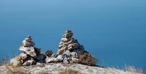 Two pyramids of stones Stock Photos
