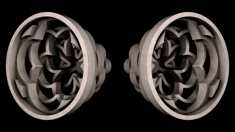 Two Quatrefoil Gothic Rose Window models. 3D animation. ALPHA MATTE. Stock Footage 118859951