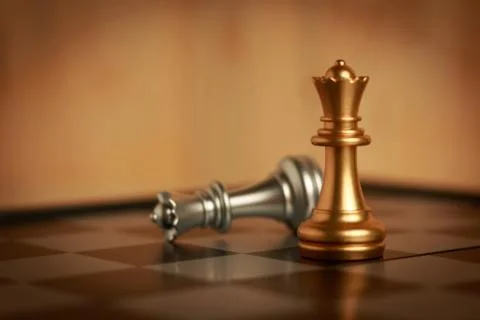 Two queen chess set on board Stock Photos