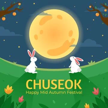 Two Rabbit Facing Full Moon Stock Illustration