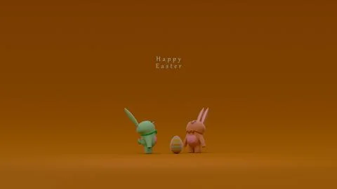 Two rabbit figurines with bow ties and heart shapes on their chests standin.. Illustrazione stock