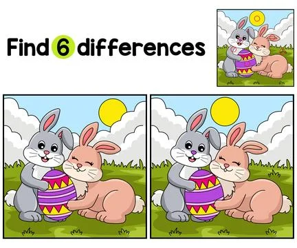 Two Rabbit Holding Easter Egg Find The Differences Stock Illustration