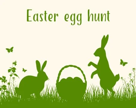 Two rabbits and Easter basket. Stock Illustration