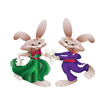Two rabbits dancing Stock Illustration