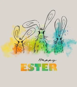 Two rabbits. Graphic black line. and illustration Stock Illustration