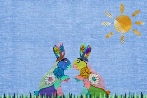 Two rabbits with sun shining Stock Illustration