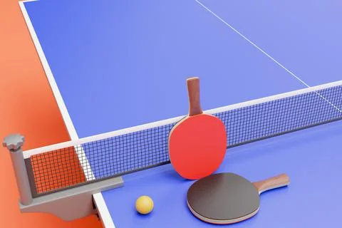 Two rackets and a ball on the table for table tennis, ping pong Stock Photos