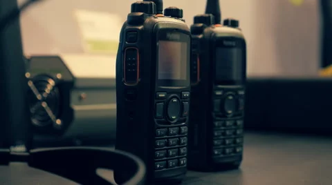 Two radios are on the table. Dolly shot. Shallow depth of field Video stock 68370423