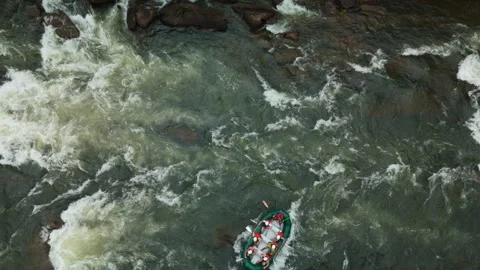 Two Rafting Crews Navigate Whitewater Rapids on the Ocoee River Stock Footage 341579995