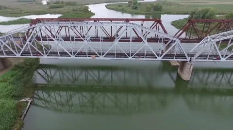 Two railway bridges flight Stock Footage 68394791