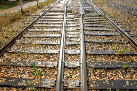 Two railway lines going to the perspective of sunny days Stock Photos