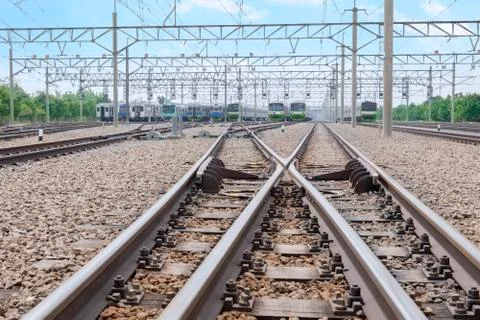 Two railways with switch track Stock-Fotos