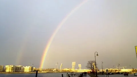 Two rainbows over the Neva Stock Footage