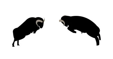Two rams fighting silhouettes Stock Illustration
