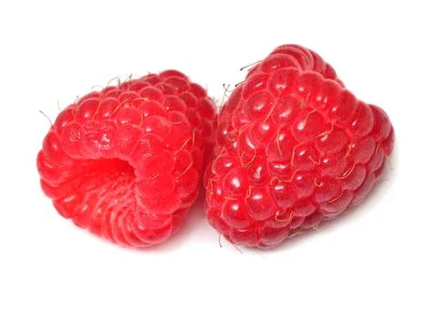 Two raspberry isolated on white background Stock Photos