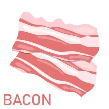 Two Raw Crispy Bacon Slices Isolated on White Background Meat Product Flat Stock Illustration