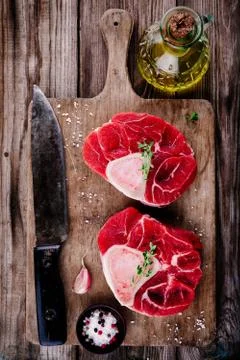 Two raw fresh beef veal shank meat for ossobuco Stock Photos