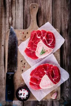 Two raw fresh beef veal shank meat for ossobuco Stock Photos