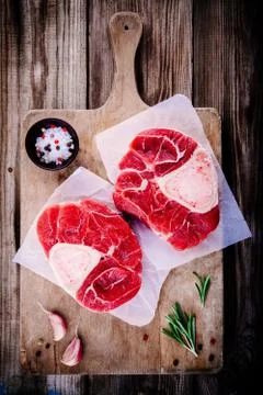 Two raw fresh beef veal shank meat for ossobuco Stock Photos