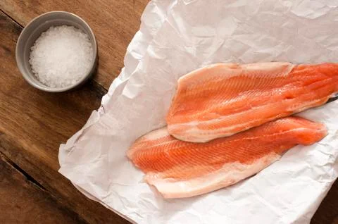 Two raw rainbow trout fillets Stock Photos