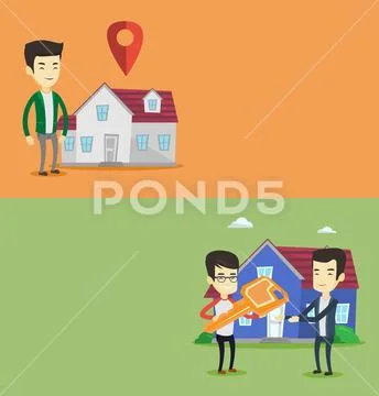 Two real estate banners with space for text. Stock Illustration