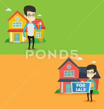 Two real estate banners with space for text. Stock Illustration