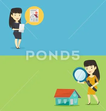 Two real estate banners with space for text. Stock Illustration