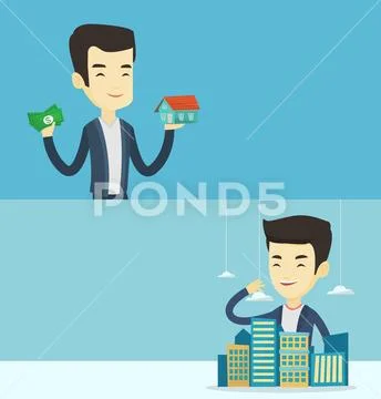 Two real estate banners with space for text. Stock Illustration