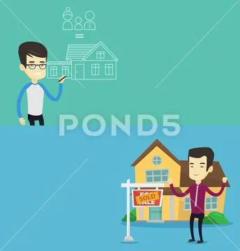 Two real estate banners with space for text. Stock Illustration