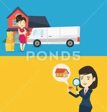 Two real estate banners with space for text. Stock Illustration