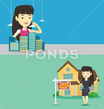 Two real estate banners with space for text. Stock Illustration