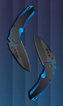 Two realistic blue folding knives Stock Illustration