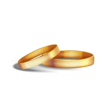 Two realistic gold wedding 3d rings or marriage bands isolated on white bac.. Stock-Illustration