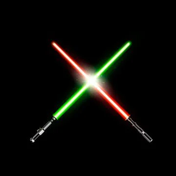 Two realistic light swords. crossed green and red light swords. Stock Illustration
