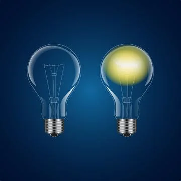 Two realistic lightbulb - on and off, vector Stock Illustration