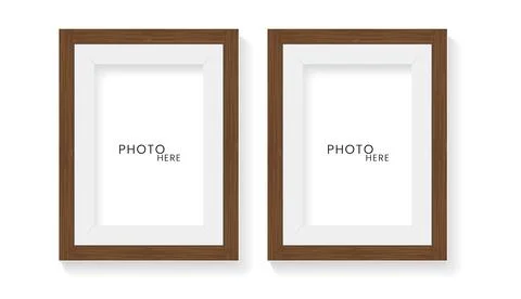 Two realistic photo frame mock up on isolated white wall design, 2 photo fr.. Stock Illustration