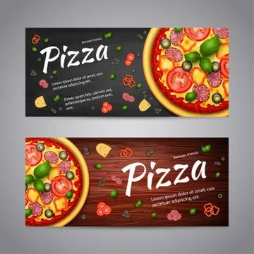 Two Realistic pizza vector flyer banners Stock Illustration