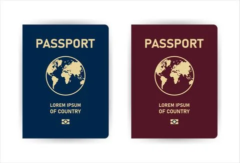 Two realistic template passport on white background. Document for travel and  Stock Illustration