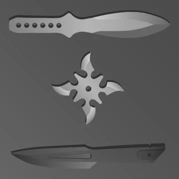 Two realistic throwing knives and shuriken Stock Illustration