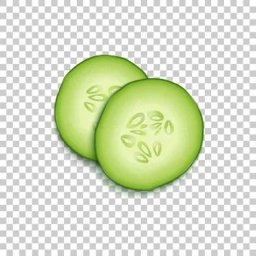 Two realistic vector 3d slice juicy cucumbers icon closeup isolated on Illustrazione stock