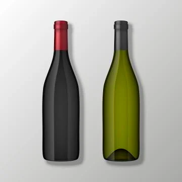Two realistic vector wine bottles in top view without labels on gray background Stock Illustration