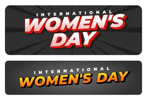 Two rectangular banners with bold 3d text international womens day, dark te.. Stock Illustration