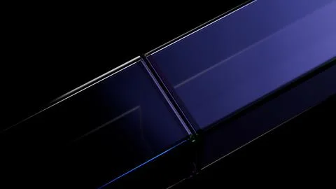 Two rectangular glass panels creating a futuristic design on black background Stock Photos