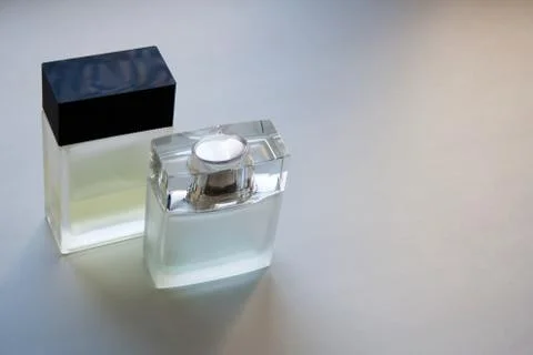Two rectangular glass perfume bottles with a copy space Stock Photos