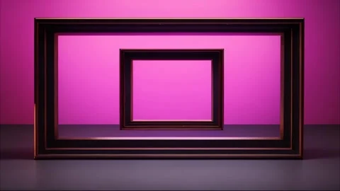 Two rectangular golden frames on a pink background. Slow zoom effect. Vídeos de archivo 273953511
