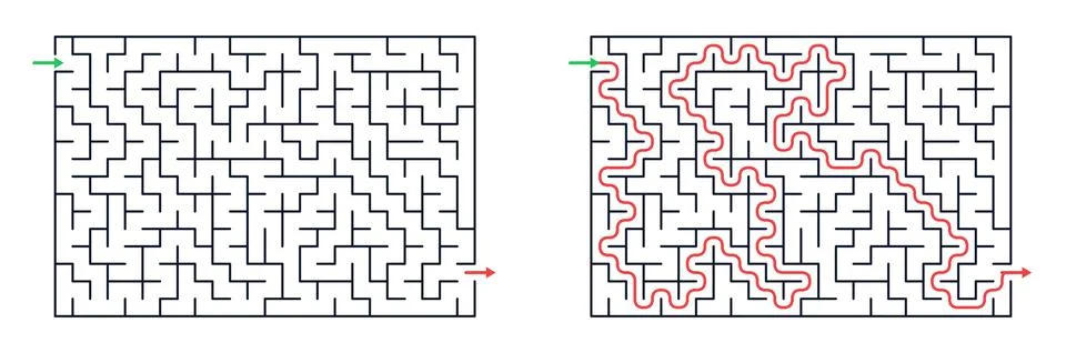 Two rectangular maze puzzles on transparent background. Stock Illustration