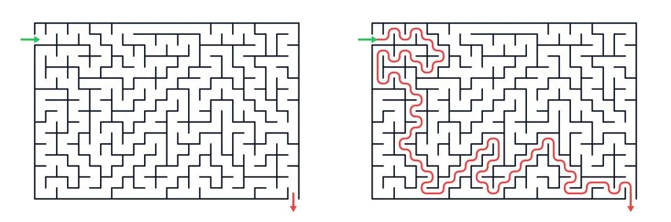 Two rectangular maze puzzles on transparent background. Stock Illustration